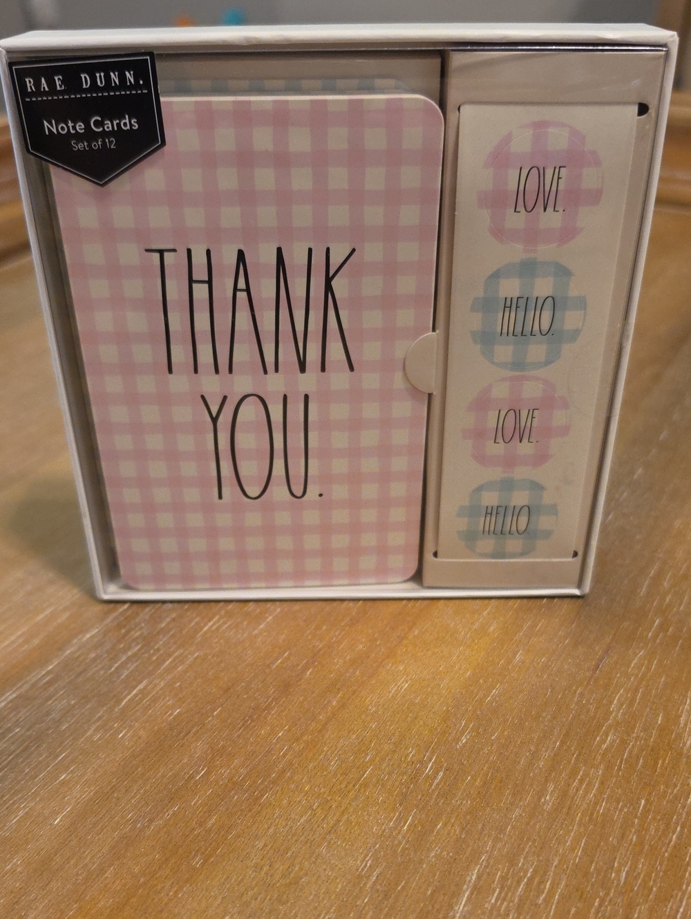 Rae Dunn Note Card Set Pink/ Blue Gingham- Set Of 12